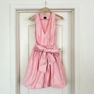 Pinko Pink Jacquard Fit & Flare Bubble Mini Cocktail Party Dress 4 Bow Waist